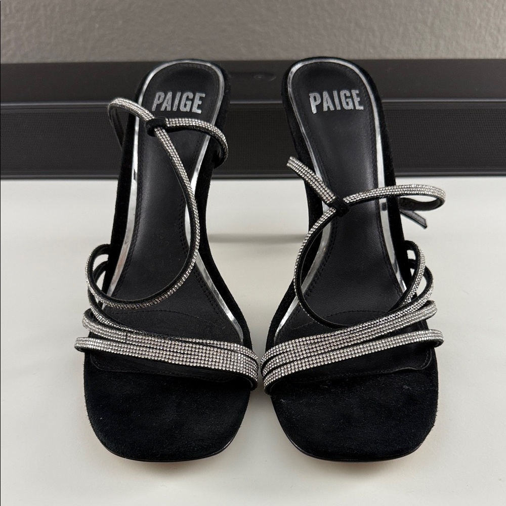 PAIGE Black and Silver Strappy Heels